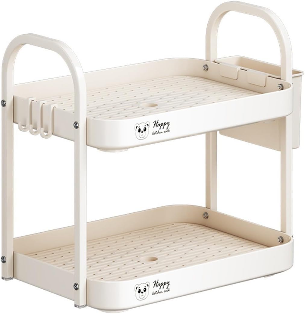 Layered Storage Cup Holder Organizer with Single and Double Tier Options PP Material 32.5x24.5x4.5cm for Mugs Snacks Spice Jars Kitchen Bathroom Countertop(2 Tier)