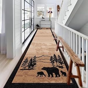 Black Bear and Cubs Long Hallway Rug Runners, 2x10ft, Rustic Mountain Country Cabin Indoor Carpet, Foldable Soft Non-Shedding Absorbent Breathable Low Pile Rug for Living Room Floor Black Bear and Cubs Long Hallway Rug Runners 2x10ft Rustic Mountain Country Cabin Indoor Carpet Foldable Soft Non Shedding Absorbent Breathable Low Pile Rug for Living Room Floor