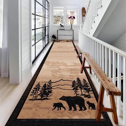 Black-Bear-and-Cubs-Long-Hallway-Rug-Runners-2x10ft-Rustic-Mountain-Country-Cabin-Indoor-Carpet-Foldable-Soft-Non-Shedding-Absorbent-Breathable-Low-Pile-Rug-for-Living-Room-Floor Black Bear and Cubs Long Hallway Rug Runners 2x10ft Rustic Mountain Country Cabin Indoor Carpet Foldable Soft Non Shedding Absorbent Breathable Low Pile Rug for Living Room Floor