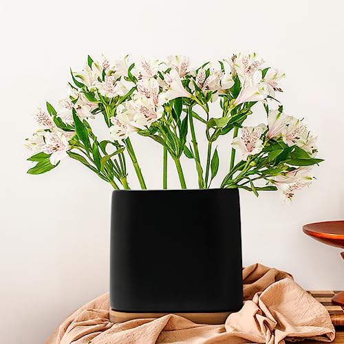 VIREESR Large Ceramic Utensil Holder for Kitchen Countertop,Kitchen Utensil Holder with Bamboo Wooden Base,Cooking Utensil Holder,Easy to Clean,Black Tool Crock,Kitchen Tool Holder for Spatulas and Spoons Etc. - Thumbnail 6