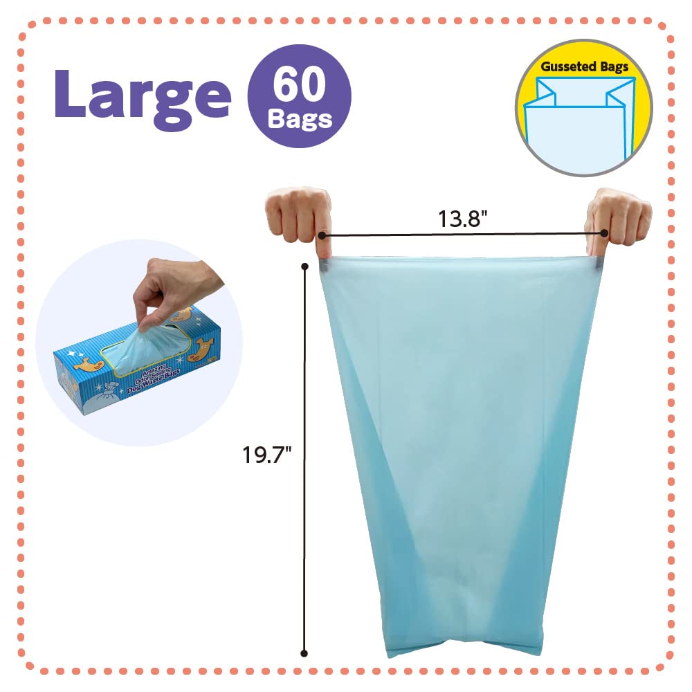 BOS Bolsas para excrementos de perro con sellado de olores increíbles, duraderas, sin perfume [tamaño: L, color: azul claro] (60 unidades, paquete de 2) (120 bolsas)