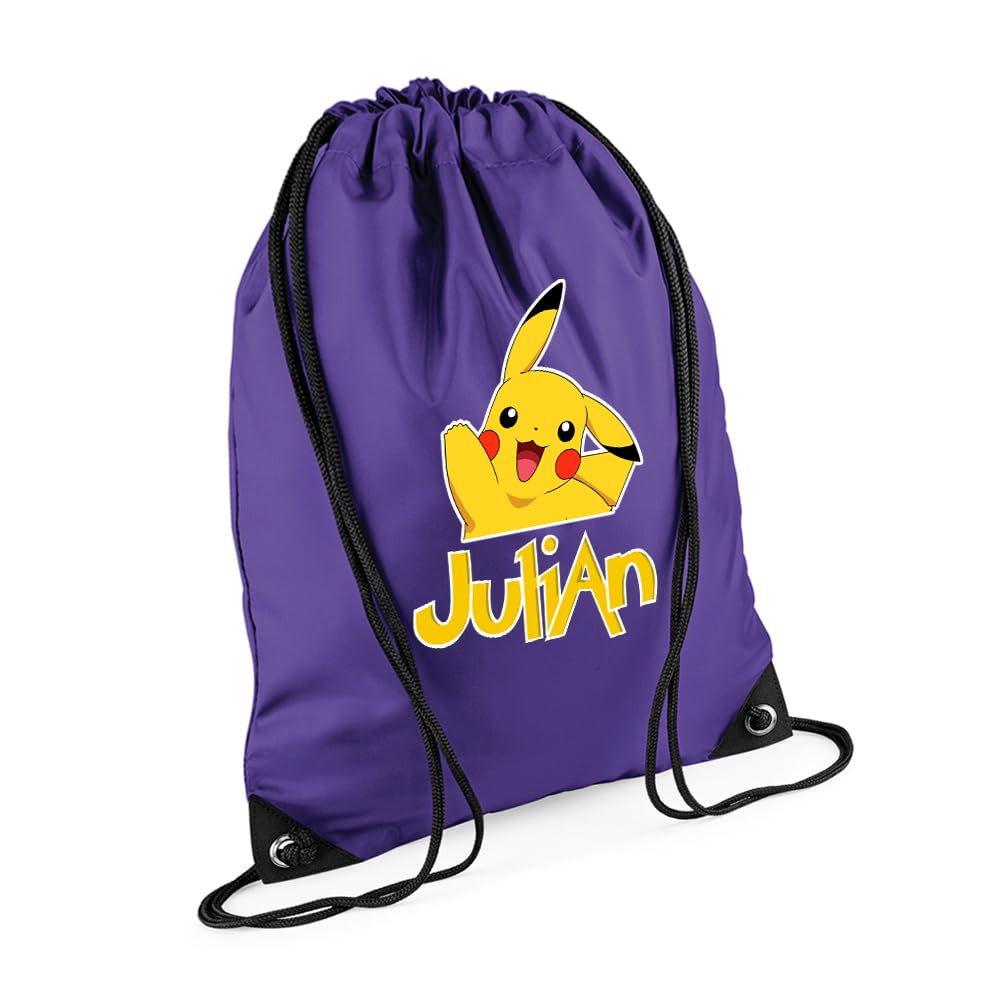 Cartoon Character Gift, Personalised Bag, Gift For Kids, Boy, Girl, Birthday Gift, Back To School, Bagpack, Drawstring Bag, PE Gym Kit, Swimming, Sport Rucksack. (Purple)