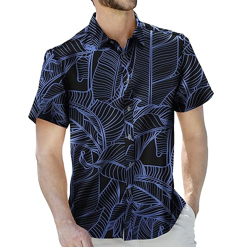 Island Crew Mens Hawaiian Shirt Tropical Stretch Short Sleeve, Casual Button-Down Shirts (as1, Alpha, m, Regular, Regular, Banana_Grove_Black)