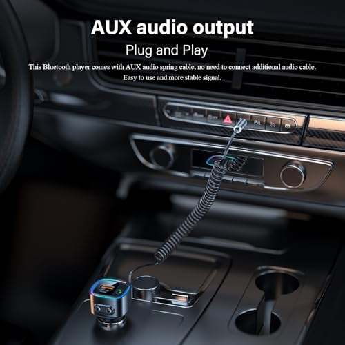 Aux Bluetooth 5.4 Adapter Auto Bluetooth Empfänger Klinke 3.5mm für Freisprechanruf und Wireless Musik Kompatibel Schnellladung AutoLadegerät 42W (PD 30W&QC 12W) HiFi-Stereo U-Disk RGB Umgebungslicht