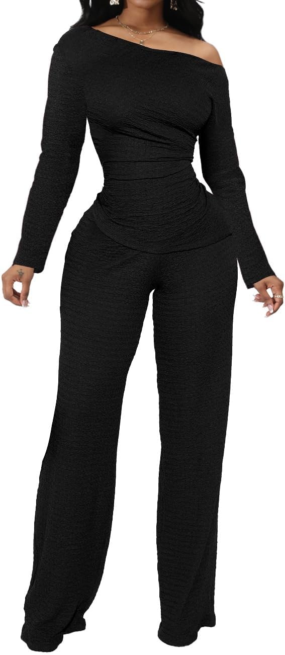 SeNight Women Casual 2 Piece Outfits Sexy Long Sleeve Sweatsuit Jogging Long Pants Sets Tracksuit with Pockets