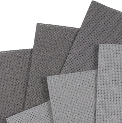 Image of KCS 4 /6 pc of 12 inch x 18 inch(30cmx45cm) 16 Count Cotton Aida Cloth Cross Stitch Fabric (6 pc,Medium Grey+Dark Grey)