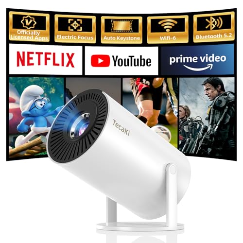 Image of [Officially Licensed] Tecaki Mini Projector, Portable Smart Projector with WiFi and Bluetooth, 180 Rotatable Stand, Auto Keystone & Electric Focus, 4K Supported