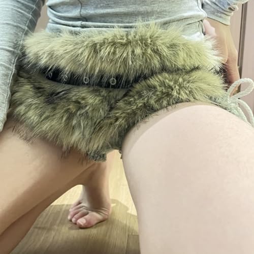 JUMISEE Women Girls Faux Fur Belt Waistband with Metal Chain Y2K Furry Grunge Wide Waist Belt Halloween Rave Accessories3