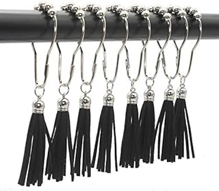 12 PCS 304 Stainless Steel Shower Curtain Rings with Tassel for Bathroom Shower Rods Curtains Home Decorations, Black