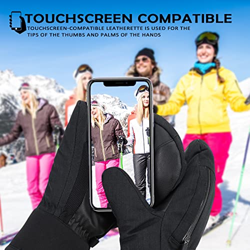 American Trends Ski Mittens For Women Men Waterproof Winter Snow Gloves Touchscreen Ski Gloves For Cold Weather Snowboard Snowmobile Black L #TOP2