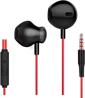 MUNSKT Half in Ear Headphones 3.5mm Jack, HiFi Stereo Noise Isolating Wired Earbuds with Microphone and Answer Phone Key, Compatible With Most 3.5mm Audio Devices (Red)