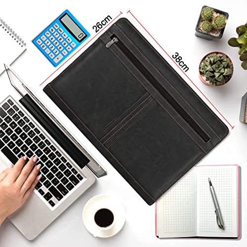 Image of NISUN PU Leather Professional File Folder with 20 Leafs, Black | Documents File, Certificate Folder, For Office or Personal Use