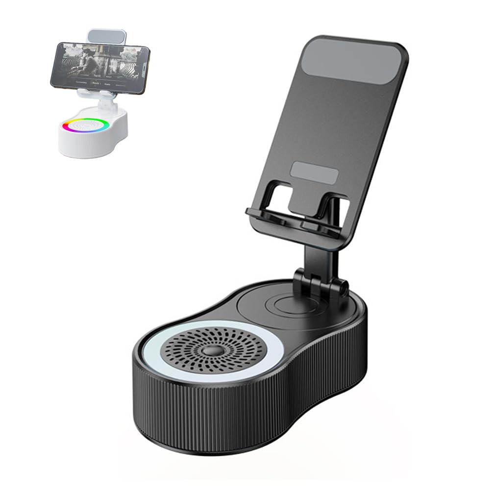Sonicdrop Dock, Bluetooth Speaker Stand, Foldable Angle Phone Charger Stand, Mini Portable Ambient Light Stereo with 360 Degree Rotation & RGB Colors Light, For All Smart Phone (Black)