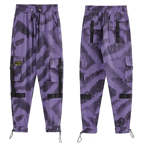 XYXIONGMAO Men's Purple Techwear Streetwear Joggers Tactical Hip Hop Pants Purple Overalls Sweatpants Cargo Pants for Men4
