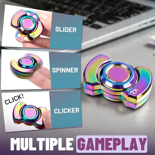 Image of 3-in-1 Fidget Spinner Toy for Adults Metal Slider Clicker Spinner Magnetic for Teen Boys Stress Anxiety Relief Autism ADHD Cool Stuff for Teenage Quiet Gadgets EDC Office Desk Toy for Men