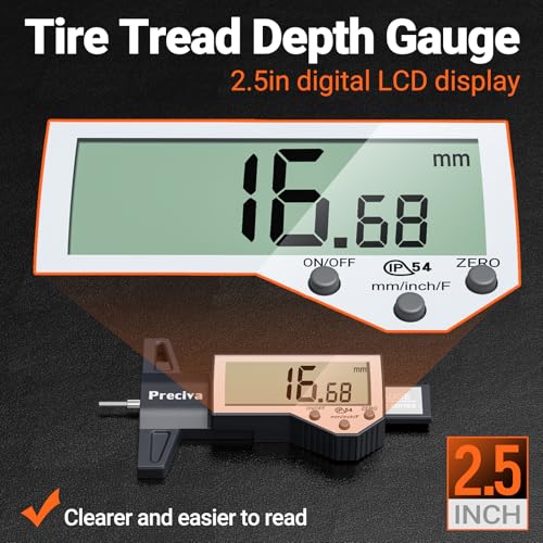 Image of Preciva Tire Tread Depth Gauge & Brake Lining Gauge Set, Digital Tire Depth Gauge with Large LCD Display and Inches, Millimeters, Fraction Conversion, for Tread Depth, Brake Shoe and Pad Wear