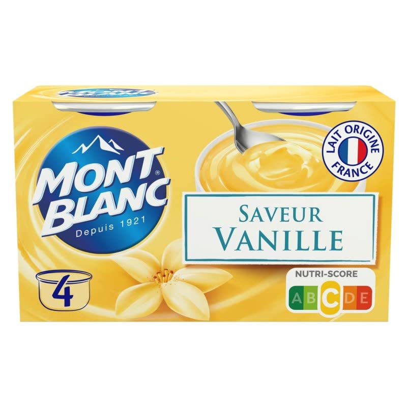 MONT BLANC - Crème dessert à la vanille - Pack de 4 pots de 125g chacun - Douceur et onctuosité pour vos desserts. - Lot De 4 - Vendu Par Lot