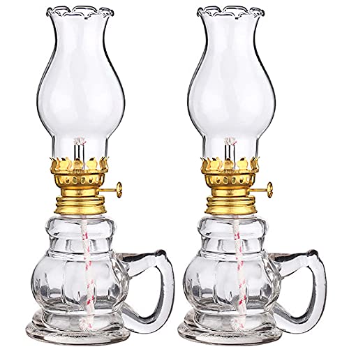 CITZAS Oil Lamps for Indoor Use(Set of 2),Hurricane Glass Kerosene Lamp with Handle,Vintage Kerosene Lantern for Home Emergency Lighting Outdoor Use
