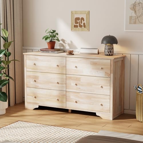 VINGLI 57" Unfinished Solid Wood Dresser for Color DIY, 6 Dr