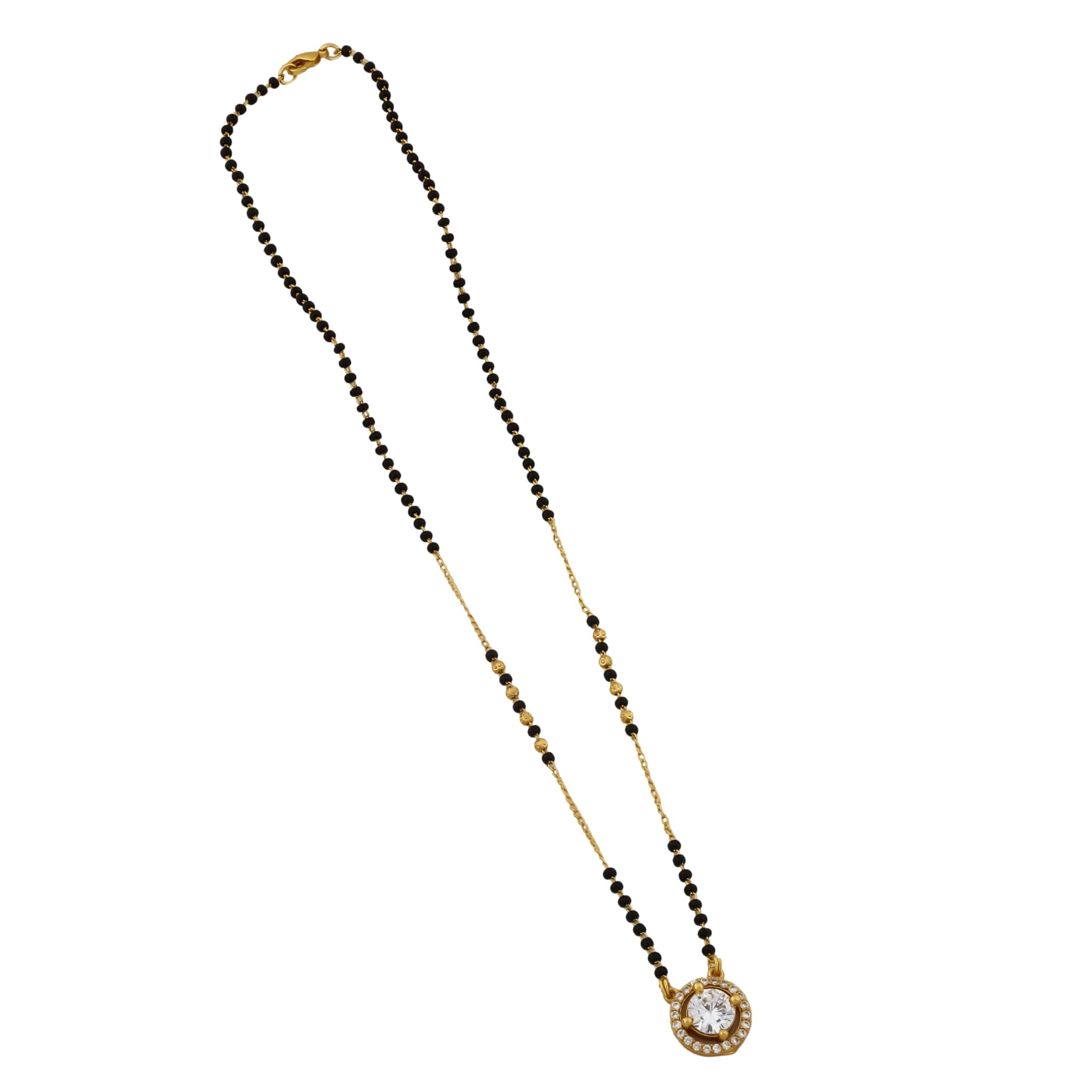 Traditional Black Beaded Mangalsutra Combo with Crystal Pendants, Gold Plated, 2 Pieces-picture-51