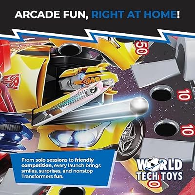World Tech Toys Transformers Tabletop Pinball Game Kids Mini Arcade Toy with Launcher & Metal Ball Hasbro Licensed Gift for Ages 3+