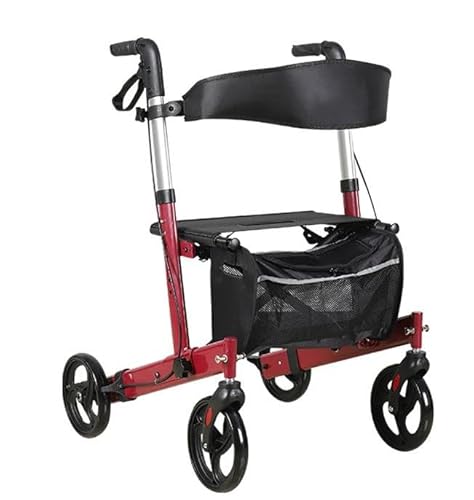 Rollator in Alluminio Pieghevole,Deambulatore per Anziani con 4 ruote,deambulatore da esterno,Altezza regolabile,Per esterno e interno red