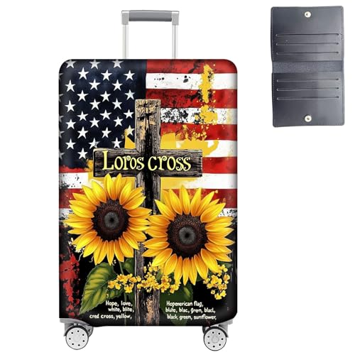 GYSYZJDH Luggage Cover Protector for 26-28 Inch Suitcases, TSA Approved Elastic Travel Suitcase Covers, Anti-Scratch Washable Luggage Sleeve for Carry On & Checked Bags, Cross Sunflower