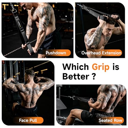Image of MANUEKLEAR 24-Inch 3-Grip Tricep Rope Cable Attachment for Gym Greater ROM