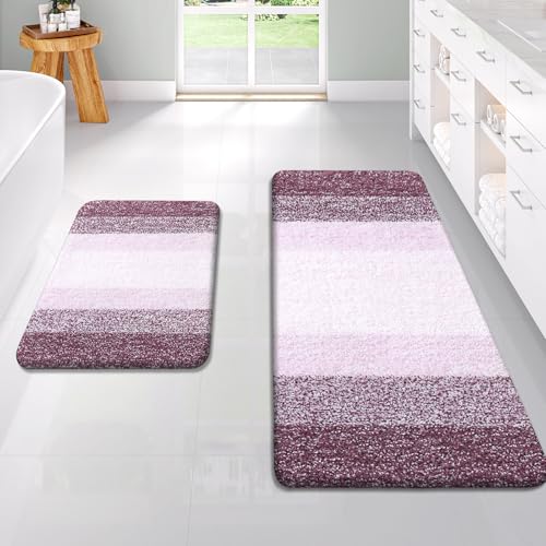 OLANLY Micorfiber Bathroom Rug Set 2 Piece, Soft Absorbent Bath Mats, Mauve
