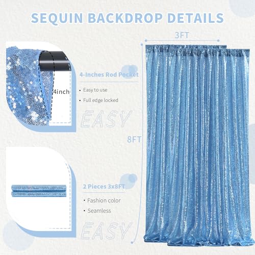 Birthday Backdrop Curtain Baby Blue Shimmer Sequin Backdrop Drapes 6x8FT by QueenDream - Used condition - Image 3
