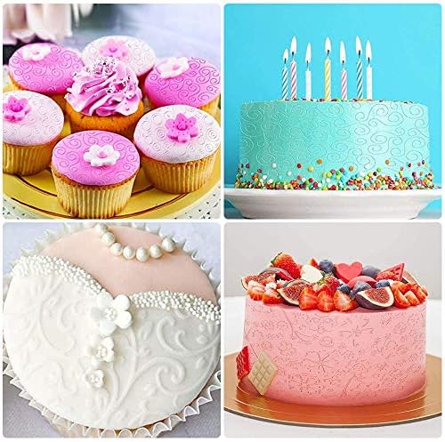DECARETA Fondant Impression Mat 12 Piece Embossed Icing Moulds Kits,12 Pattern Impression Icing Clear Plastic Cake Imprint Embossing Mat for Cake Edging,Cupcakes,Biscuits Decoration(25X17.5cm)