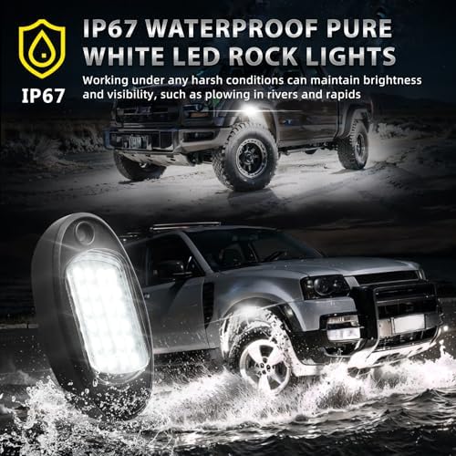24 Pods Pure White LED Rock Lights Kit with Extension Wires, Plug and Play - 2