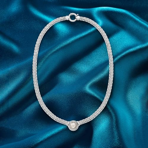 Ross-Simons 8mm Cultured Pearl Flat Wheat-Chain Necklace in Sterling Silver3