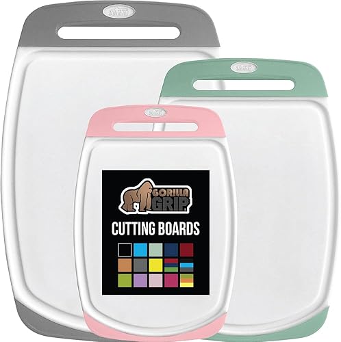Miniatura 55 de Gorilla Grip - Tabla de cortar extragrande, mango de fácil agarre, surcos para jugos, antideslizante y gruesa. Apta para lavavajillas, no porosa