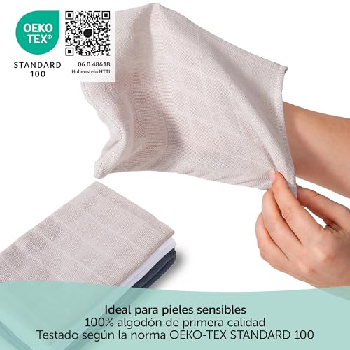 Miniatura 4 de Makian Pack De 6 Ud. Manopla Baño Bebe Recien Nacido, Muselinas Bebe Algodon 100 , Guante Lavado Bebe Homologado Por Oeko-Tex, 15x20 Cm - Gris Greige Blanco