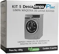 DESCALIMPAPLUS Limpa Máquina de Lavar Roupa Natural Limpeza Interna Elimina Mal Cheiro e Odores Remove Resíduos Higienização Kit com 5 sachês em Pó 80g Cada