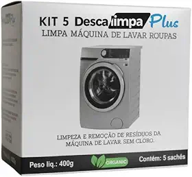DESCALIMPAPLUS Limpa Máquina de Lavar Roupa Natural Limpeza Interna Elimina Mal Cheiro e Odores Remove Resíduos Higienização Kit com 5 sachês em Pó 80g Cada
