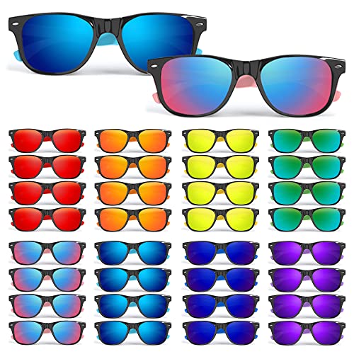 Kids Sunglasses Bulk for Ages 3-5 4-8 8-12 & Adults, 32 Pack Party Favors Neon Sunglasses with UV400 Protection, Great Gift for Birthday Supplies, Beach, Summer Pool Party, Goody Bag for Boys Girls
