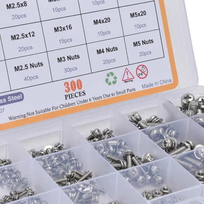 300Pcs Screws Washer Nuts Assortment Kit 304 Stainless Steel Pan Head Screw for Professionals tornillos para madera|Screws| -