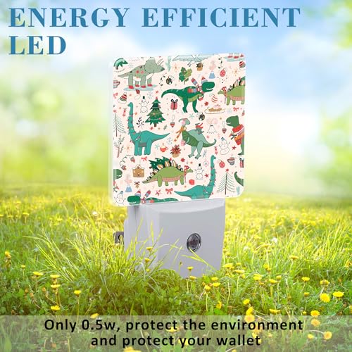 Image of Cute Dinosaur Christmas Night Light for Kids, LED Night Light Plug into Wall with Dusk to Dawn Sensor for Girls Boys Women Men Room Decor, Hallway, Kitchen, Bathroom, Nursery, Stairs
