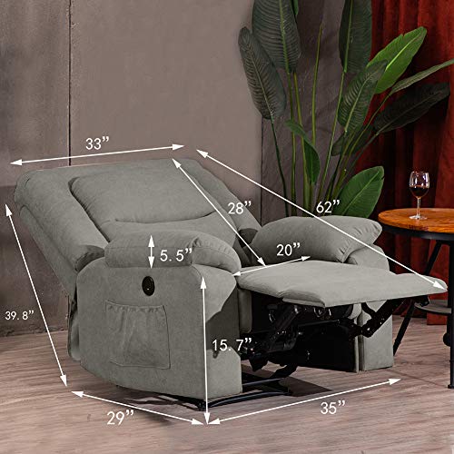 Power Recliner Chair with Heat and Massage, Electric Recliner Chairs Sofa with USB Charge Port for Adults, Fabric Recliner Chair for Bedroom, Living Room and Home Theater Seating (Gray) - Thumbnail 2