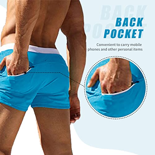 EDOTON Herren Badehose Jungen Bademode Sexy Badeshorts für Männer Schwimmhose mit Reißverschlusstasche Trainingsshorts Elastisch Verstellbar Mit Tunnelzug Badeshorts (EU L/Tag XL, Blau)