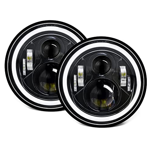 Faros LED de 7 Pulgadas y 100W con Ojos de Ángel para Todoterreno JK