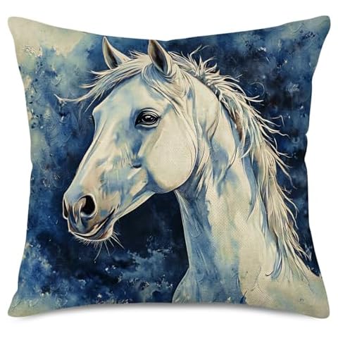 Royalours Watercolor Horse Portrait Throw Pillow Cover Vivid Mustang Sketch Wild Animal Pillow Case 18x18 Inch Decorative Cotton Linen Square Cushion for Home Couch Bed Cover