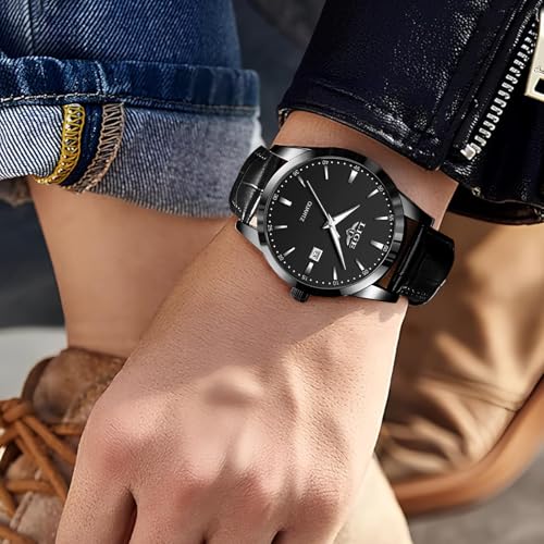 Image of LIGE Fashion Mans Wristwatch Date Luminous Dress Watch for Man Stylish Waterproof Quartz Wrist Watch Stylish Leather Watches for Men