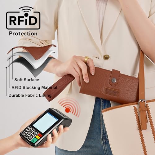 Image of Montana West X Wrangler Brown Wristlet Wallet Minimalist Clutch Womens Wallet Rfid Card Cases & Money Organizers with Coin Purse and Smooth Zipper