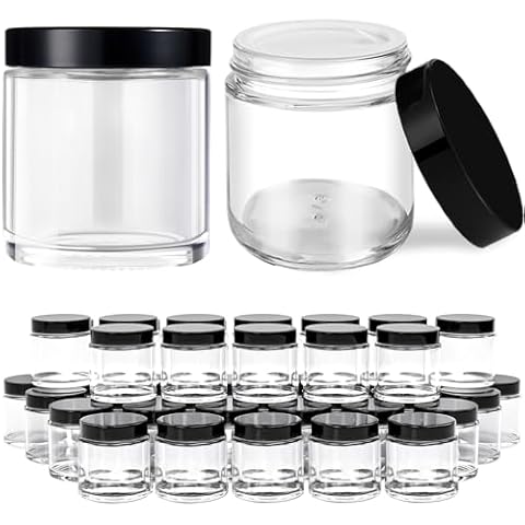Tecohouse 4 oz Glass Jars with Lids, 48 Pack Clear Cream Canning Mason Jars with Lids, White Labels & Inner Liners, Empty Airtight Round Clear Slime Containers for Spice, Lotion, Ointments Cover