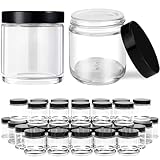 Tecohouse 4 oz Glass Jars with Lids, 48 Pack Clear Cream Canning Mason Jars with Lids, White Labels & Inner Liners, Empty Airtight Round Clear Slime Containers for Spice, Lotion, Ointments