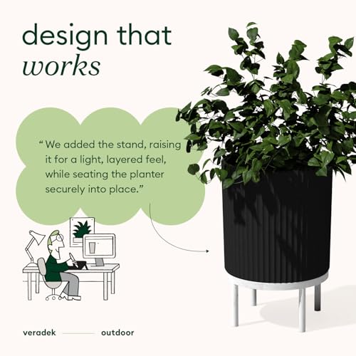 Image of Veradek Demi Series Raised Planter - Round Planter with Stand | Made From a Durable Plastic-Stone Composite & Comes With Wooden Stand. Modern Porch /Patio Decor