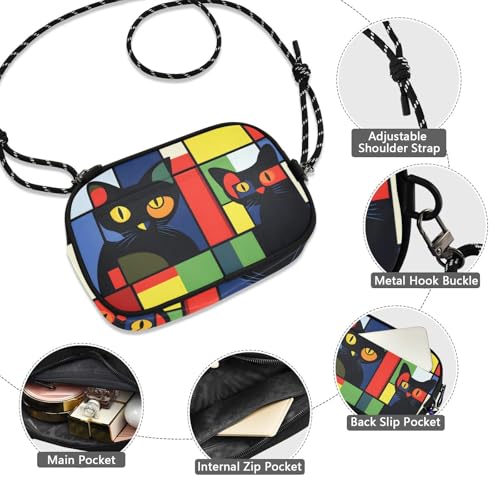 Funny Cat Colorful Print Crossbody Handbags for Women Walking, Hiking Lightweight Shoulder Phone Purse4